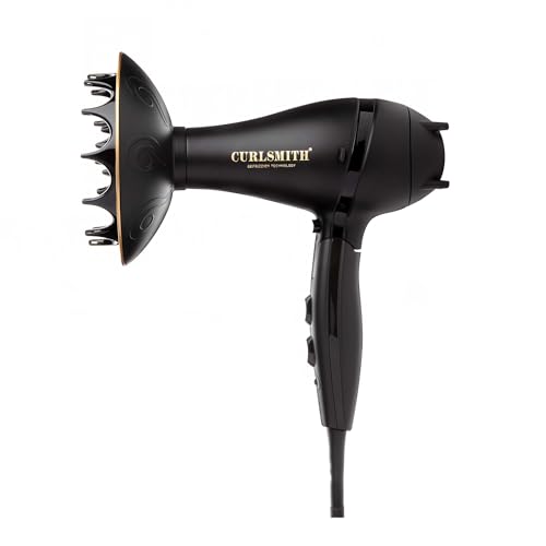 Curlsmith - Defrizzion Travel Hair Dryer With Large Diffuser, for Curly Hair, Reduce Frizz, 3 Speeds, 3 Heat Settings, Infared, Ceramic Heat for Fast Drying