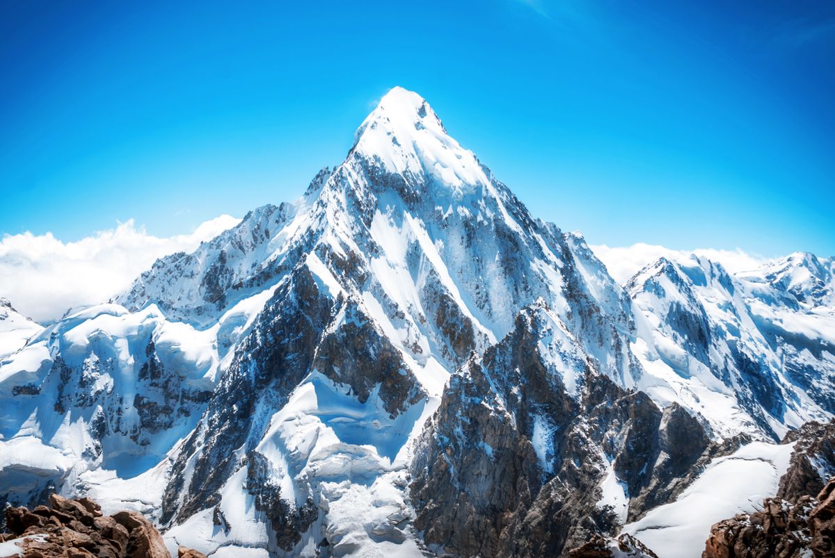 The peak of Mount Everest is the highest point in the world.