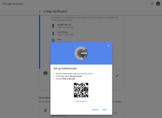 "Set up Authenticator" screen with barcode