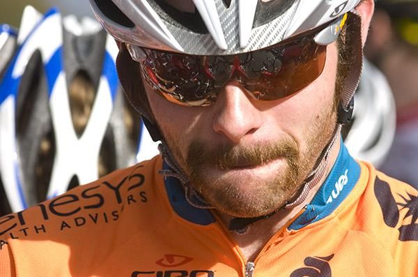 Steele Von Hoff (Genesys Wealth Advisers) from Victoria shows off his moustache on the startline in Newborough.