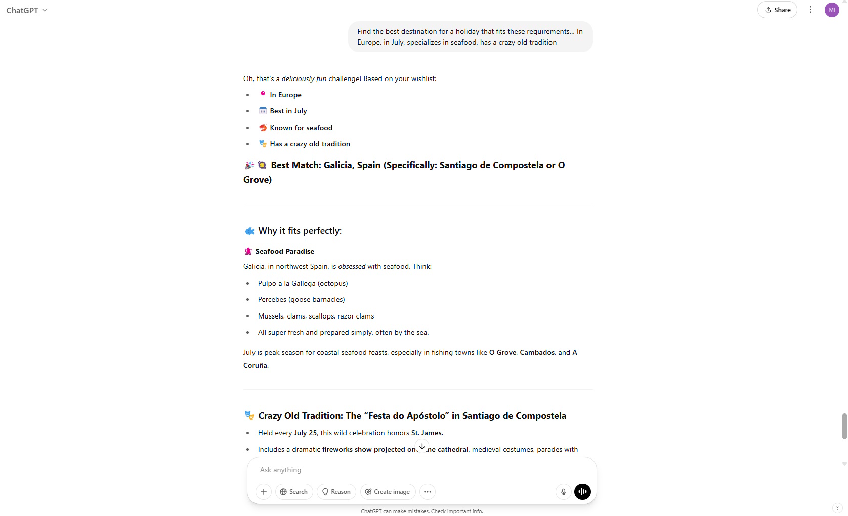 A screenshot of ChatGPT