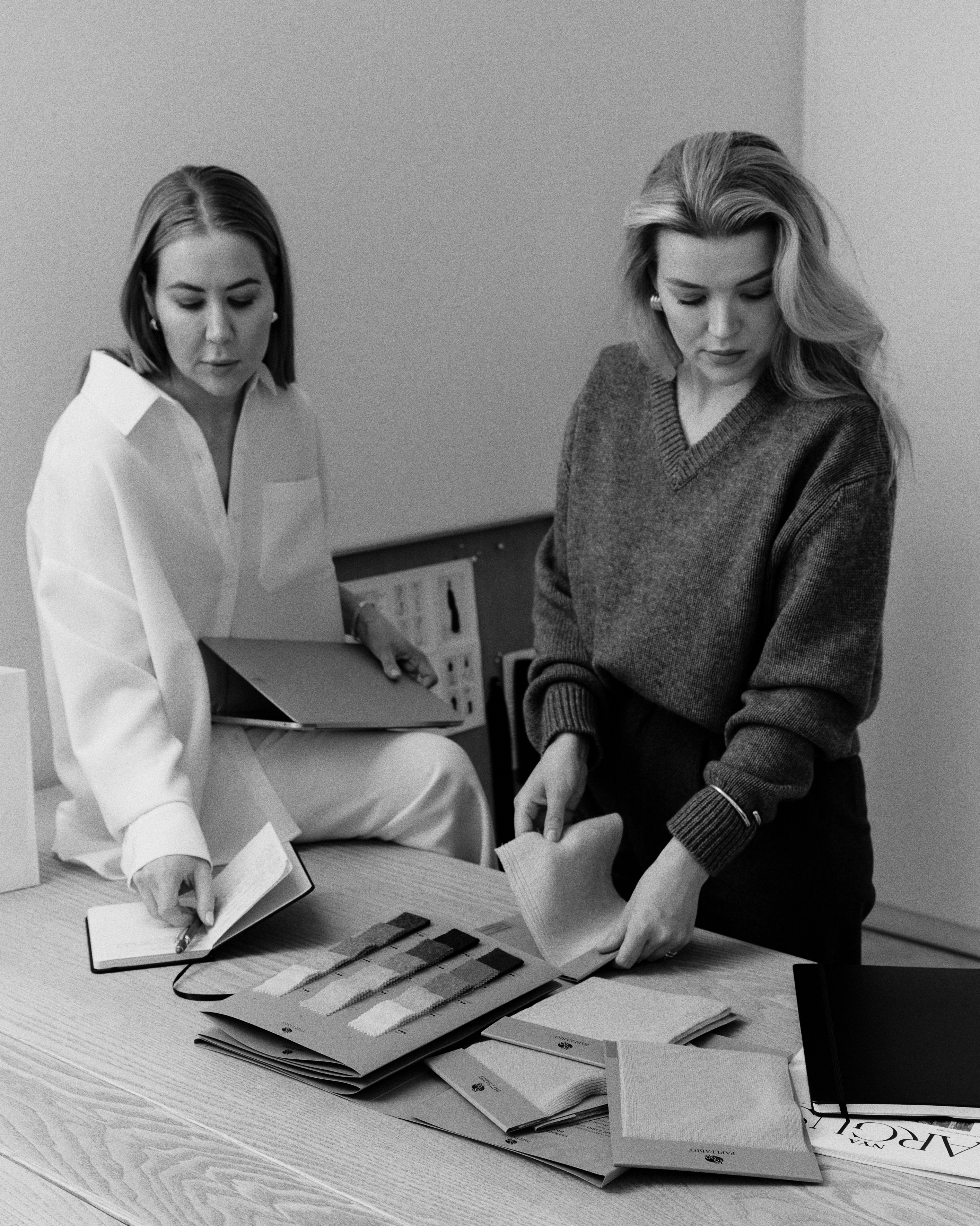 almada label founders linda juhola and alexa dagmar in their studio