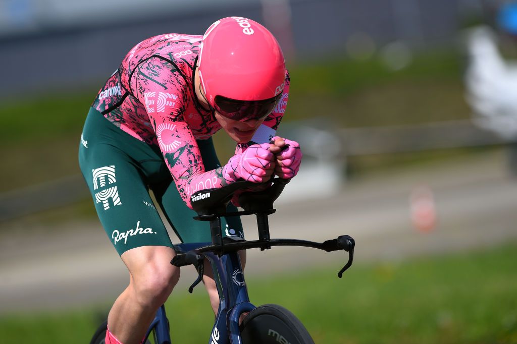 LAUSANNE SWITZERLAND APRIL 26 Georg Steinhauser of Germany and Team EF Education Easypost sprints during the 75th Tour De Romandie 2022 Prologue a 512km individual time trial from Lausanne to Lausanne ITT TDR2022 on April 26 2022 in Lausanne Switzerland Photo by Dario BelingheriGetty Images