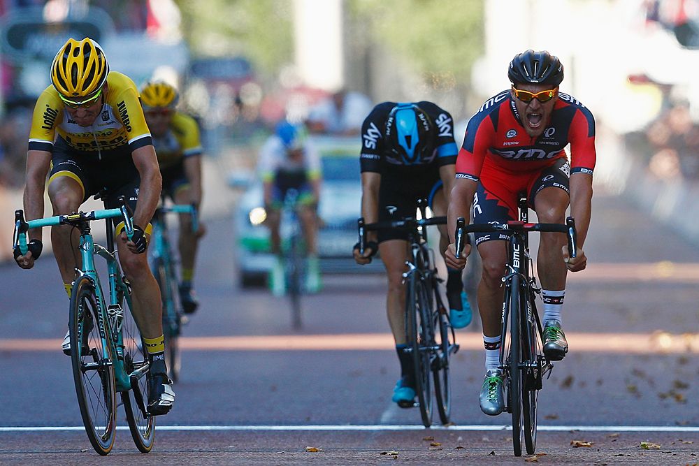 Jean-Pierre Drucker (BMC) wins breakaway sprint for victory at RideLondon Classic