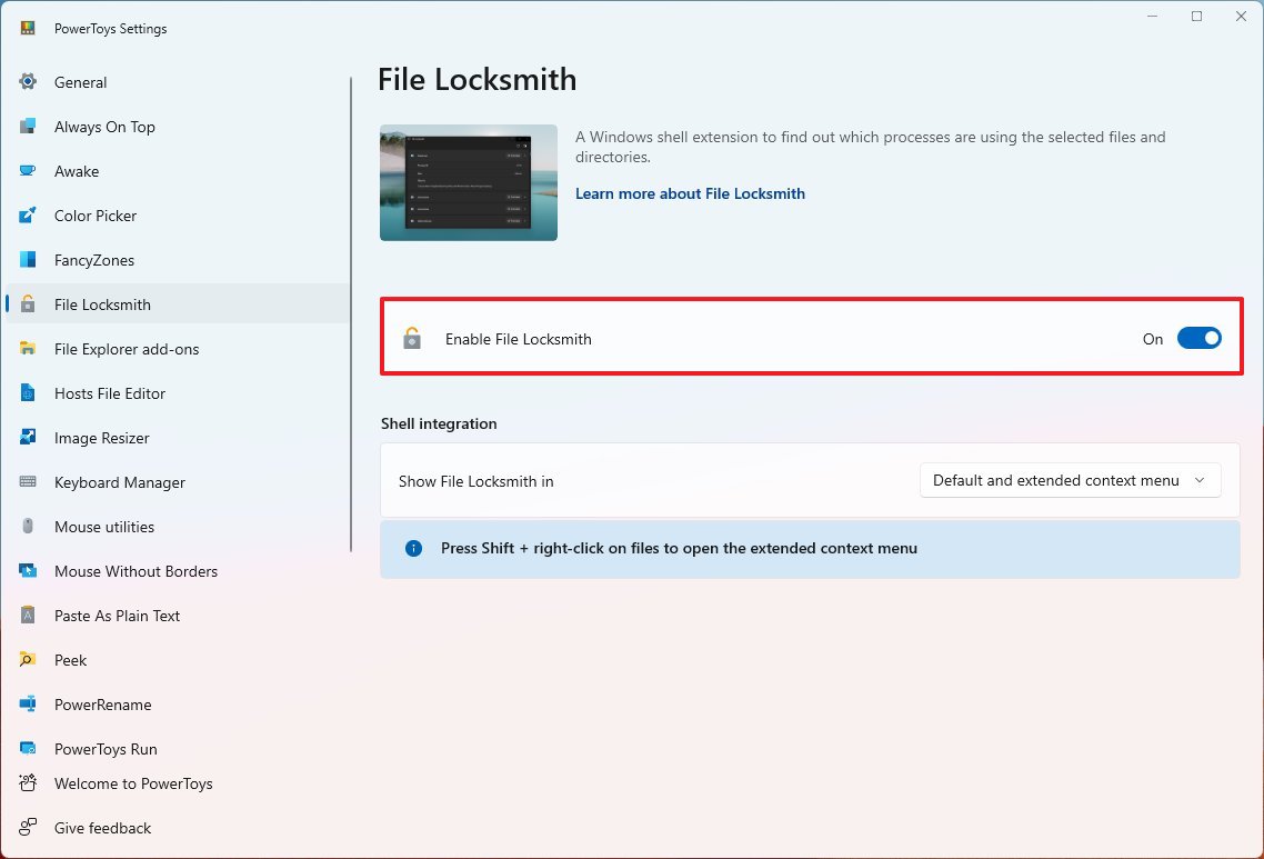 PowerToys включает File Locksmith