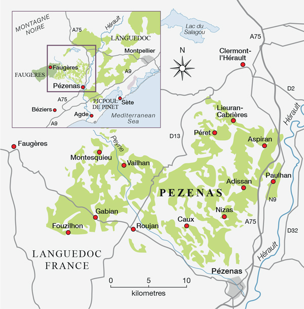 P&amp;eacute;zenas map