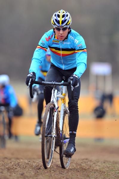 Belgium's Tom Meeusen pre-rides the course.