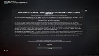 End User Licensing Agreement pop-up for Call of Duty