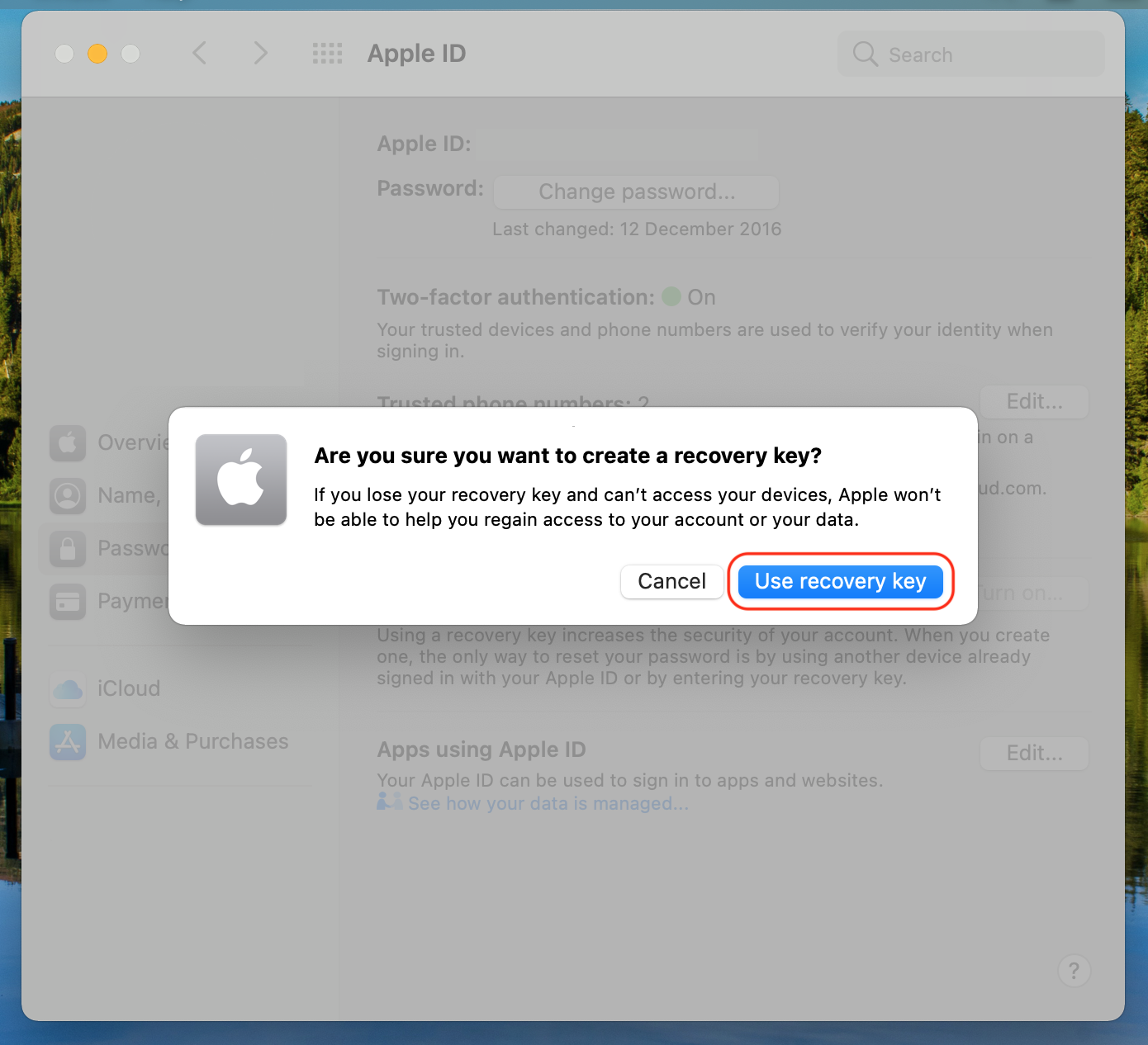 How to set up an Apple ID recovery key on a Mac