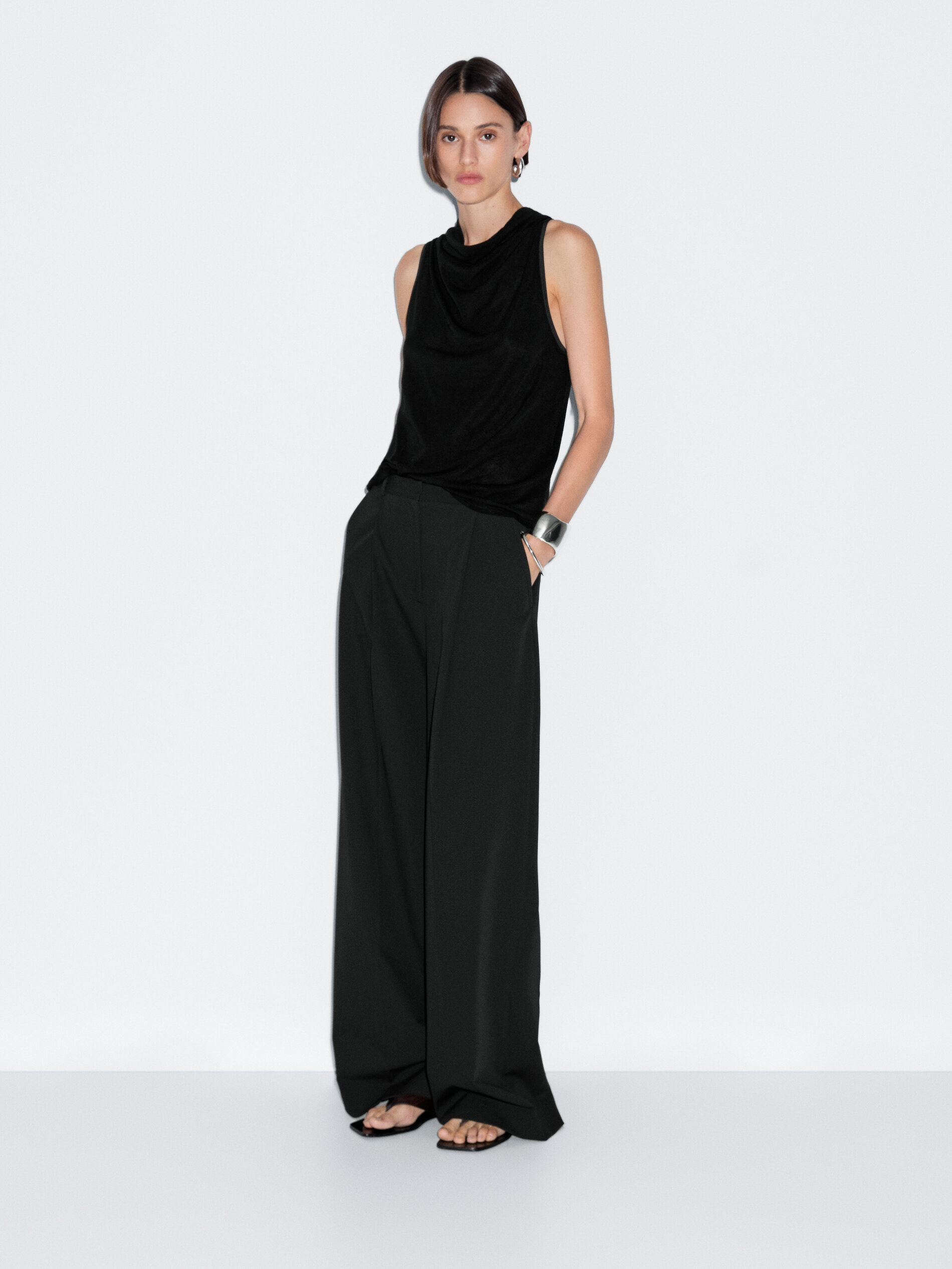Darted Wide-Leg Trousers