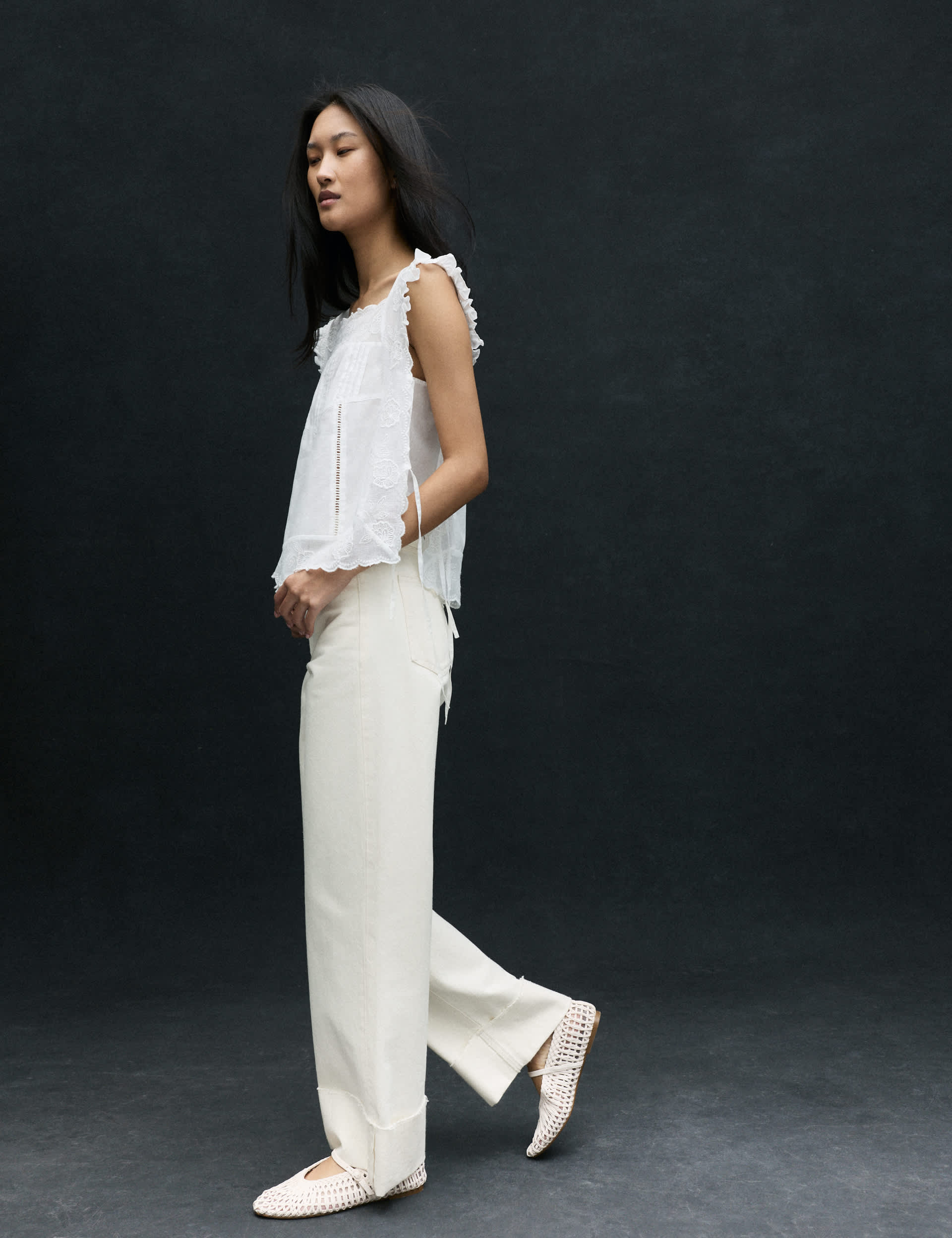 High Waisted Wide Leg Turn Up Jeans