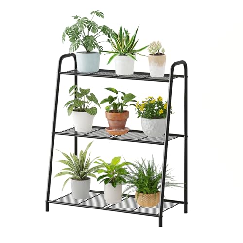 Kitsanery Metal Plant Stand Indoor Outdoor for Multiple Plants,3 Tier Plant Shelf,large Heavy Duty Flower Holder Ladder Plant for Living Room, Patio, Balcony (black)