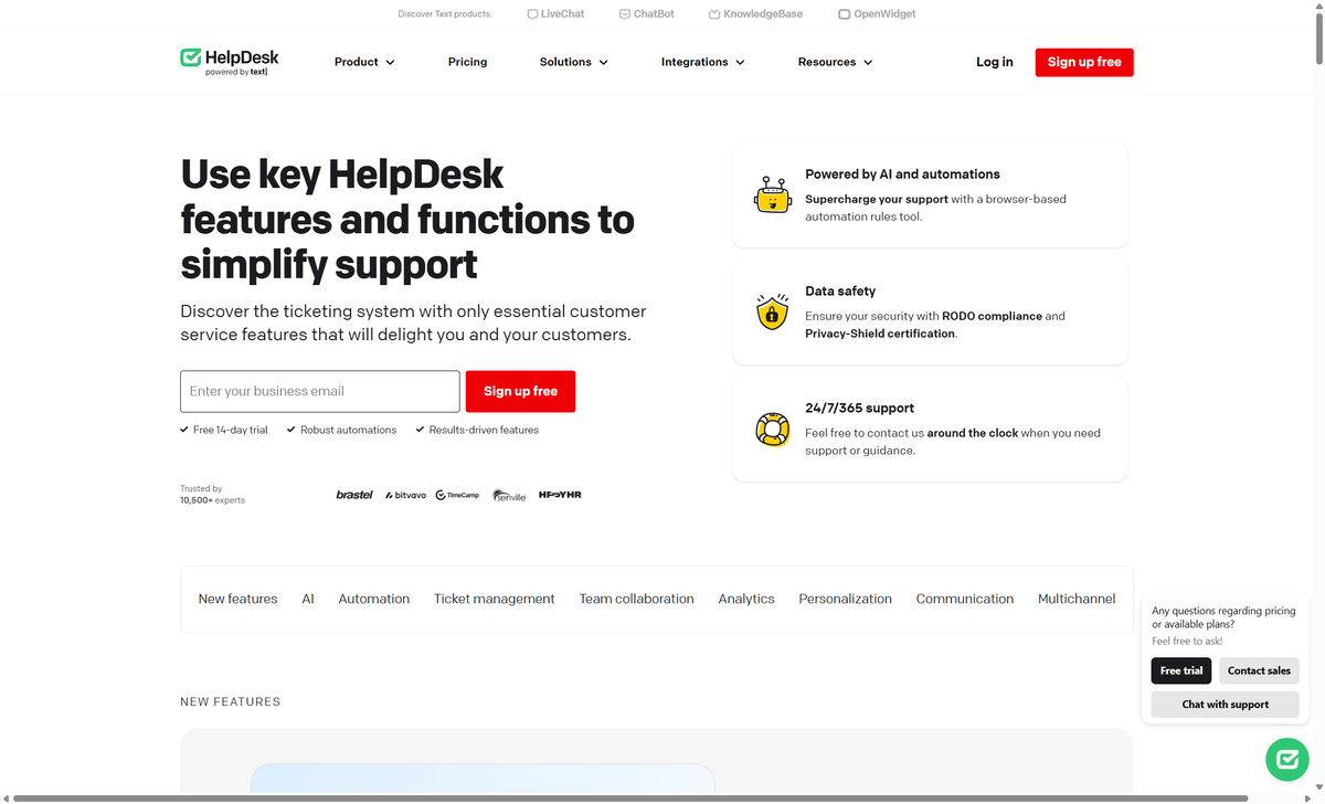HelpDesk features