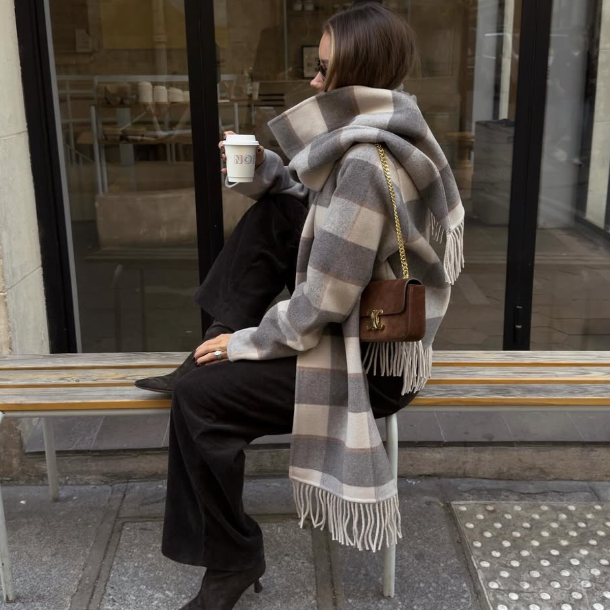 woman wearing winter scarf outfit 2025