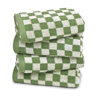 Green Hand Towels for Bathroom Set of 4 - Cute Checkered