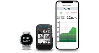 Core temperature sensor readings on a watch, elemnt bolt and smartphone app