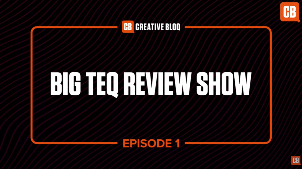 A black logo screen for the Creative Bloq Big Teq Review Show, with the title in white letters inside an orange rectangle on a black background