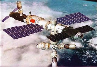 An artist's depiction of China's first space station, a 60-ton orbital complex, after its assembly is complete in 2020.