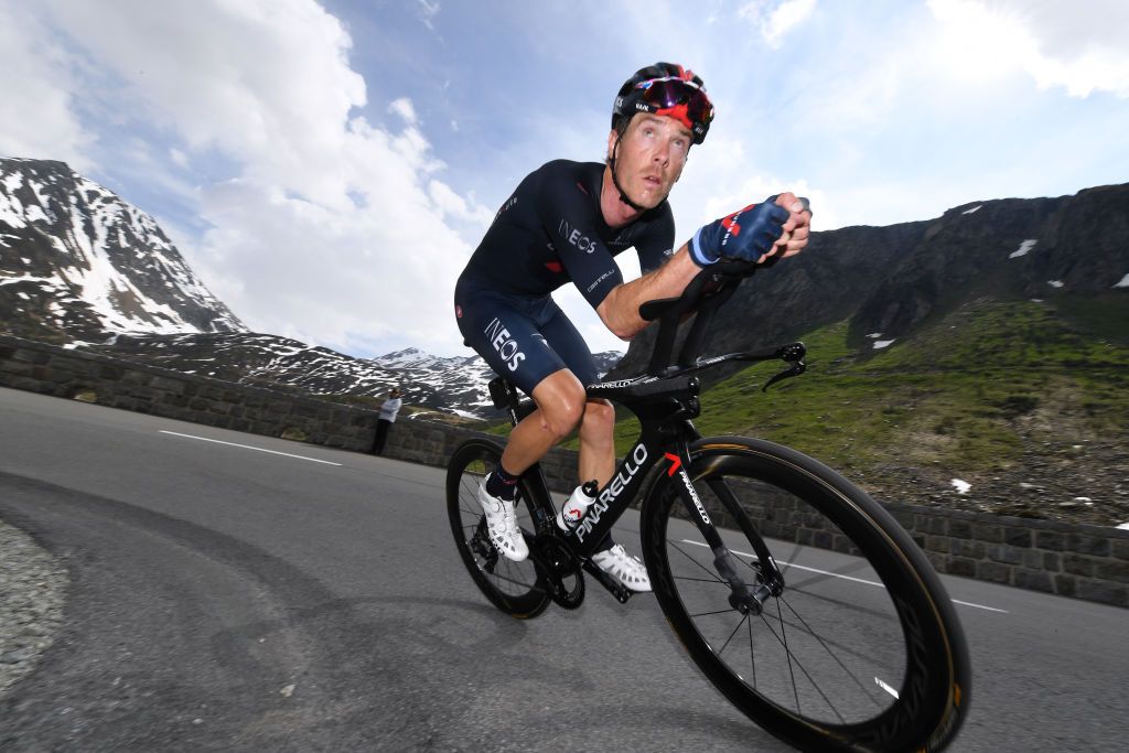 ANDERMATT SWITZERLAND JUNE 12 Rohan Dennis of Australia and Team INEOS Grenadiers during the 84th Tour de Suisse 2021 Stage 7 a 232km Individual Time Trial stage from DisentisSedrun to Andermatt ITT Mountains Snow Landscape UCIworldtour tds tourdesuisse on June 12 2021 in Andermatt Switzerland Photo by Tim de WaeleGetty Images