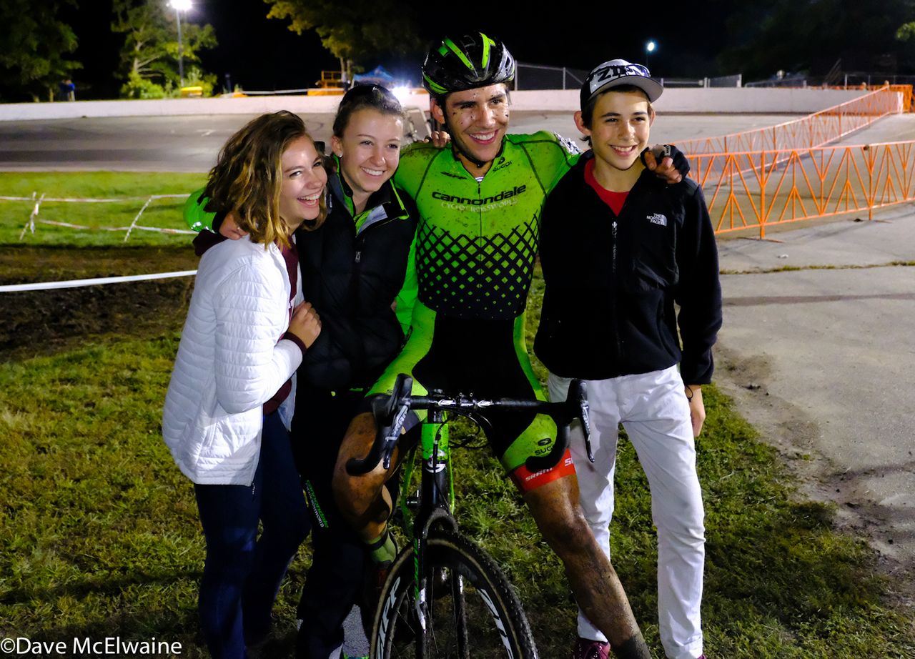 Curtis White (Canondale) with his family at the finish