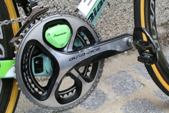 A Pioneer power meter in the Shimano Dura-Ace cranks