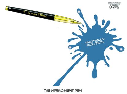 Political Cartoon U.S. Pelosi Trump impeachment pen