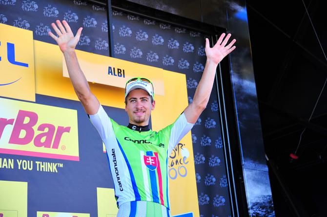 Peter Sagan (Cannondale) on the podium after winning stage 7 of the 2013 Tour de France