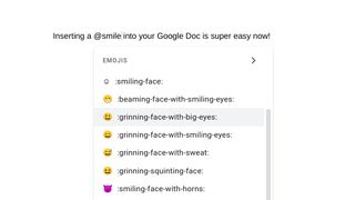 A drop-down list of smile emoji in Google Docs