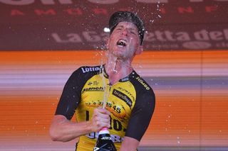 Jos van Emden celebrates his first career Grand Tour stage victory.