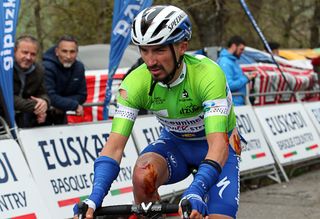 Julian Alaphilippe (Deceuninck-Quick Step) finishes stage 3 at Pais Vasco after crashing near the finish