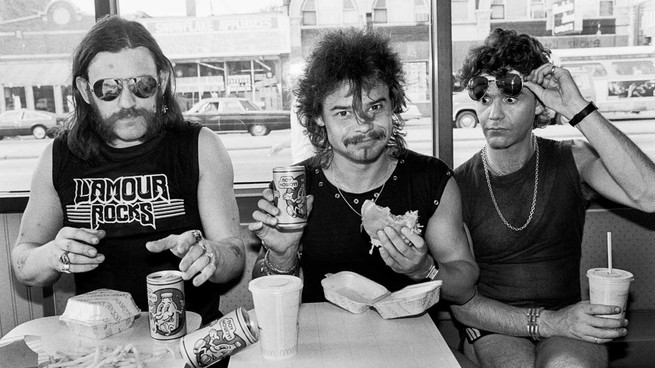 Motorhead at a table in a McDonalds, Chicago, 1983