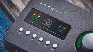 Close up of the display on a Universal Audio Arrow audio interface