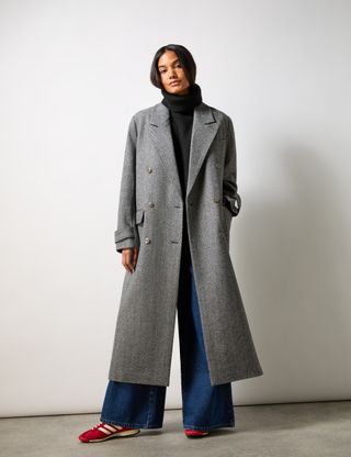 Wool Blend Herringbone Coat