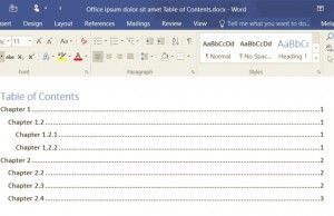 manual table of contents word 2007