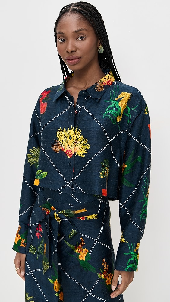Coniglio Palm Beach Cropped Classic Silk Button Down
