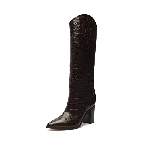 Schutz Women&#039;s Maryana Block Boots, Dark Chocolate, Brown, 9.5 Medium Us
