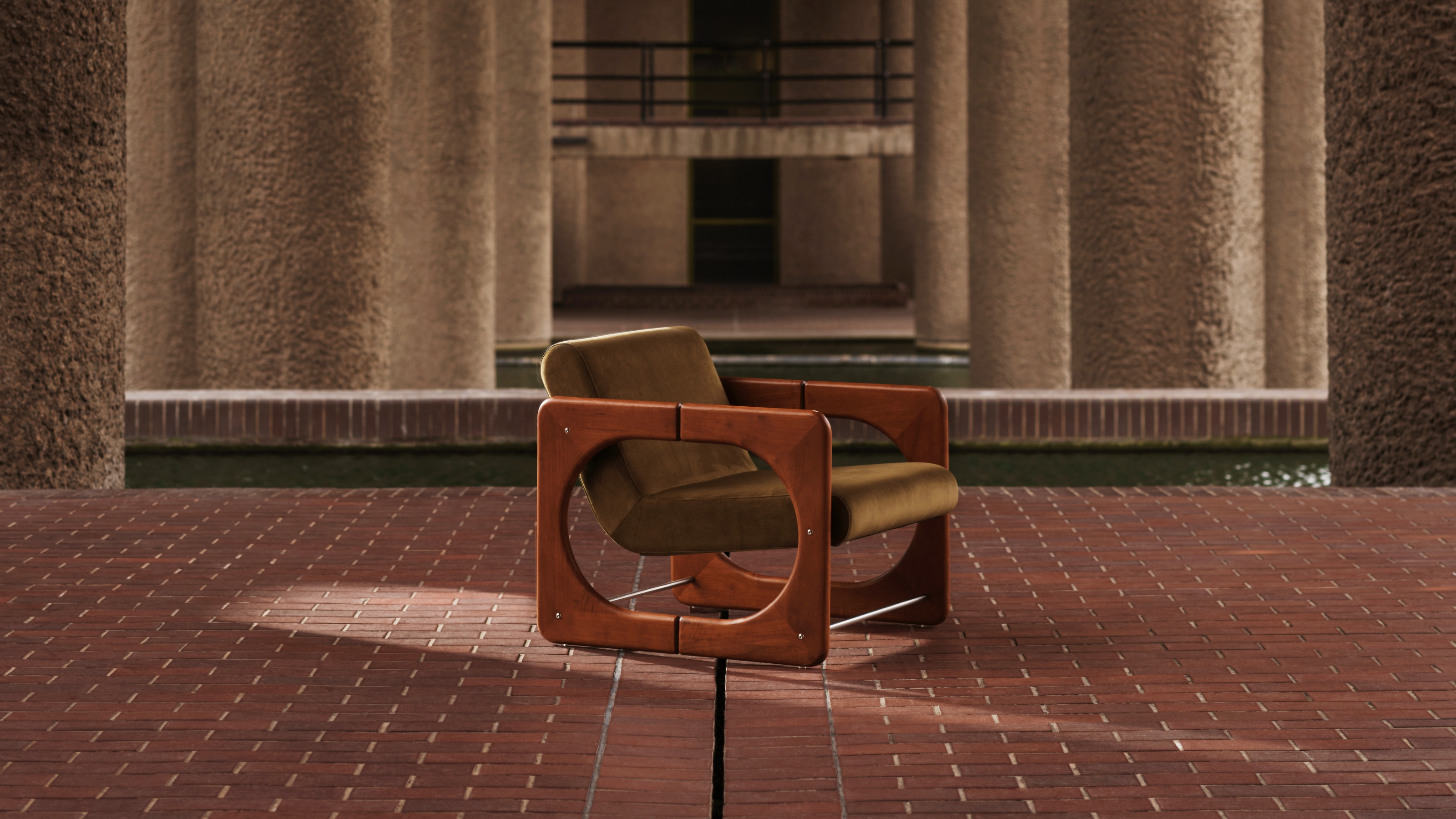 a mid century arm chair photographed in the barbican