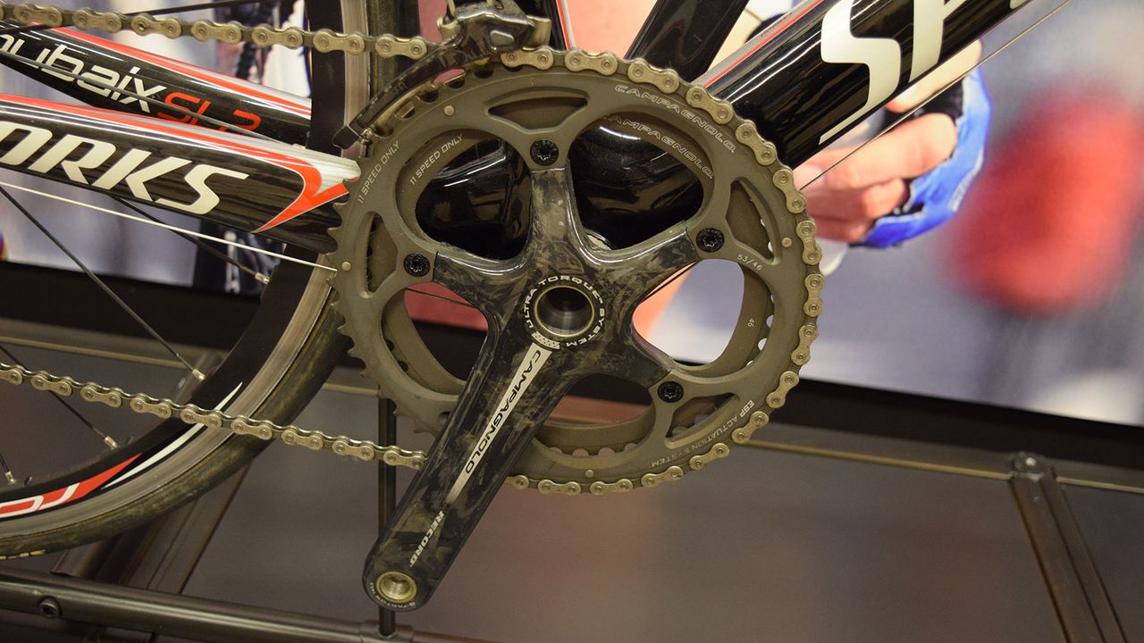 A 53/46 front chainring combination is perfect for the mostly flat Paris-Roubaix parcours