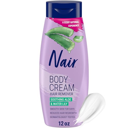 Nair Body Cream Hair Remover, Soothing Aloe and Water Lily, Dermatologist Tested Body Hair Removal Cream, With Evolved Ingredients, 12 Oz