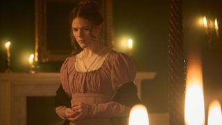 Rose Leslie in a brown dress as Isabella Fowle in Miss Austen.