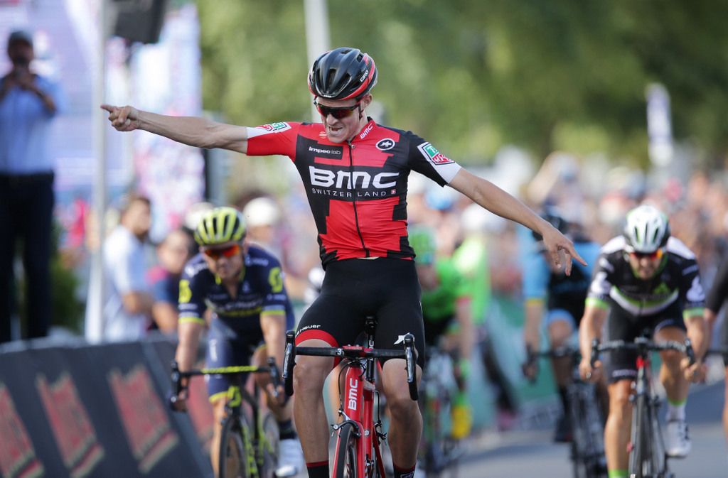Miles Scotson (BMC) celebrates his win