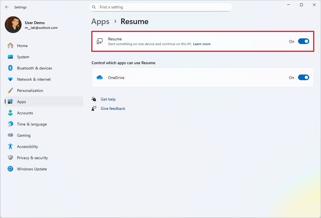 Windows 11 Resume enabled