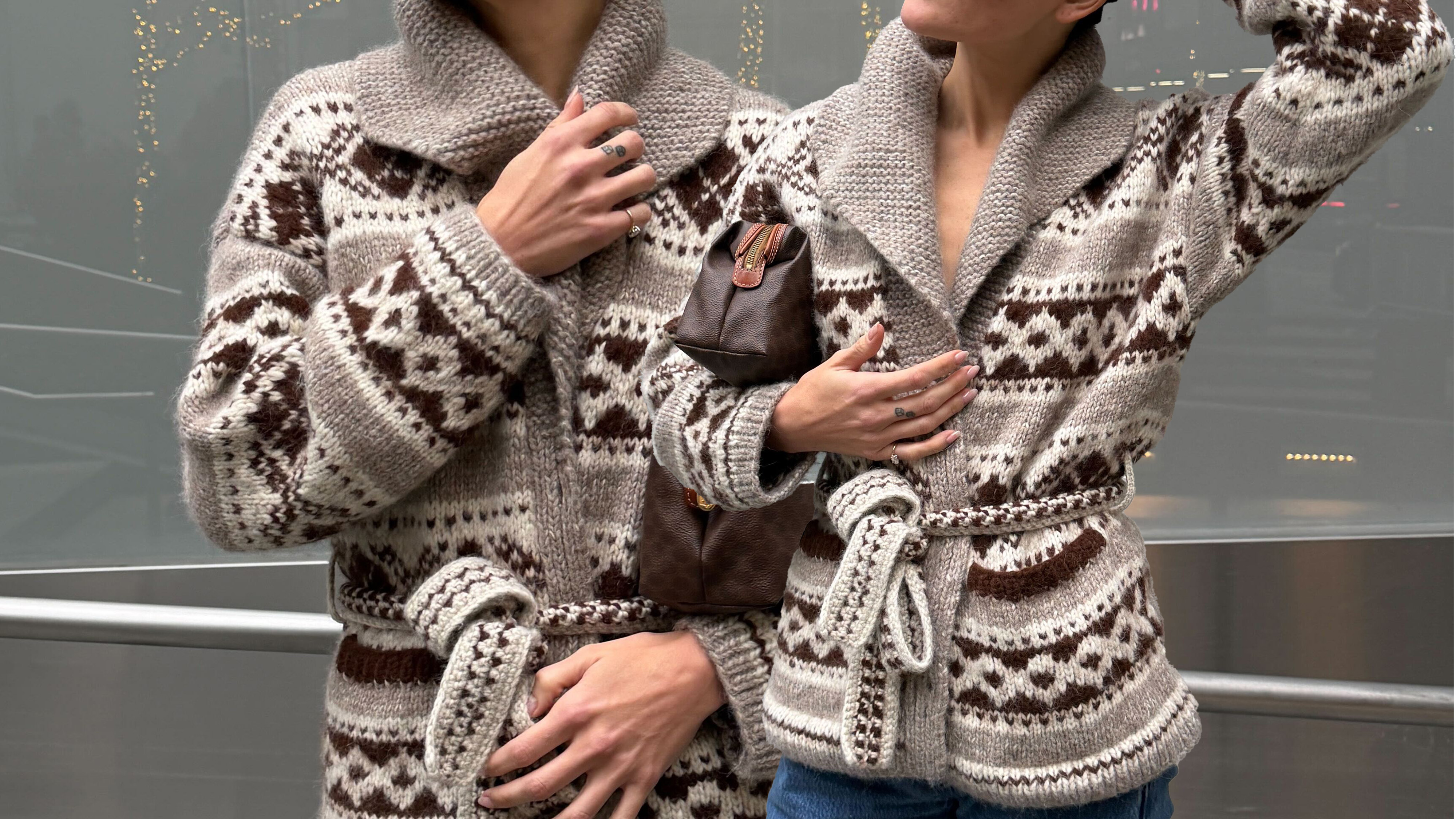 Eliza Huber wearing Do&ecirc;n's viral Hale cardigan.