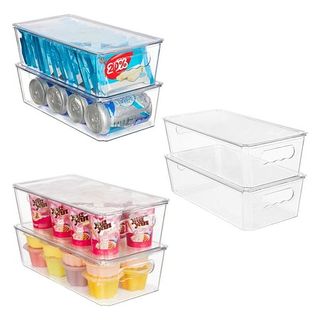 Vtopmart 6pcs Clear Organizers Bins With Lids, Stackable Plastic Storage Containers With Handles