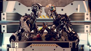 Two machine robots arm wrestling