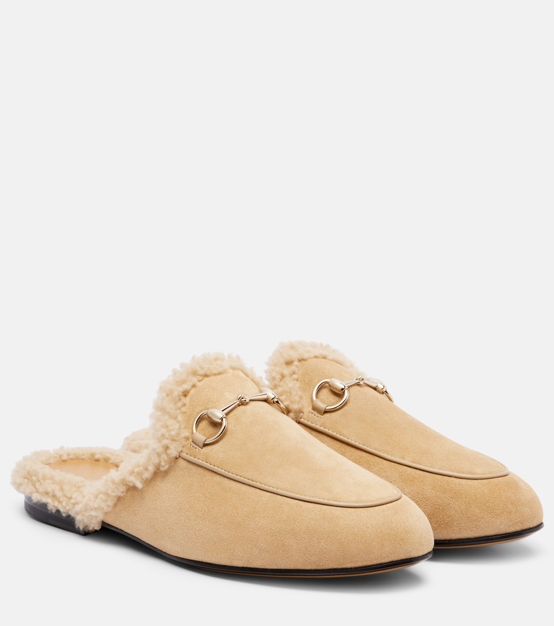 gucci Shearling-trimmed suede mules