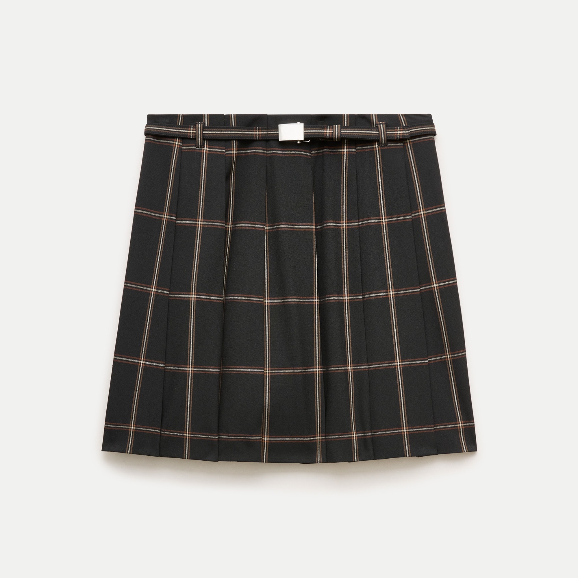 Pleated Prep Skirt in Windowpane Gramercy Suiting