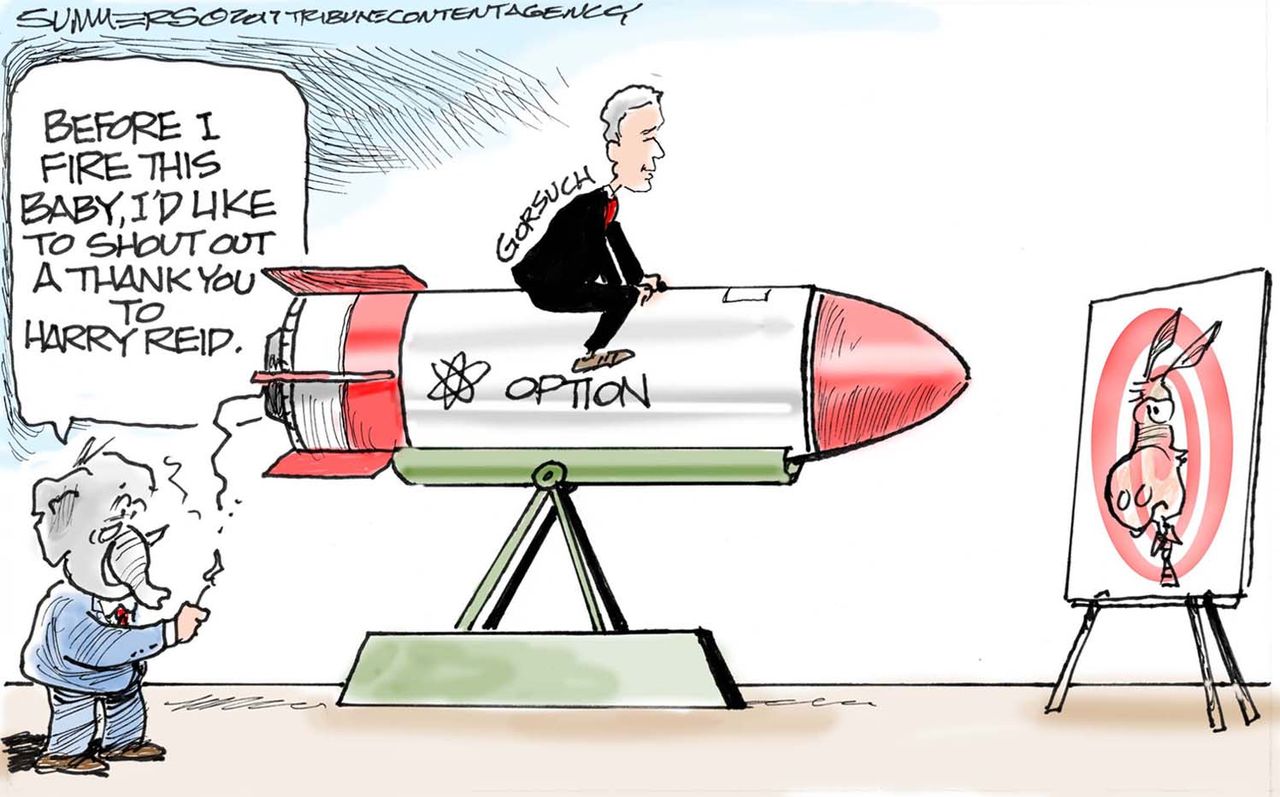 Political Cartoon U.S. Harry Reid Senate Democrats nuclear option Republicans Gorsuch