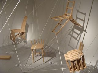 Furniture prototypes suspended in the installation