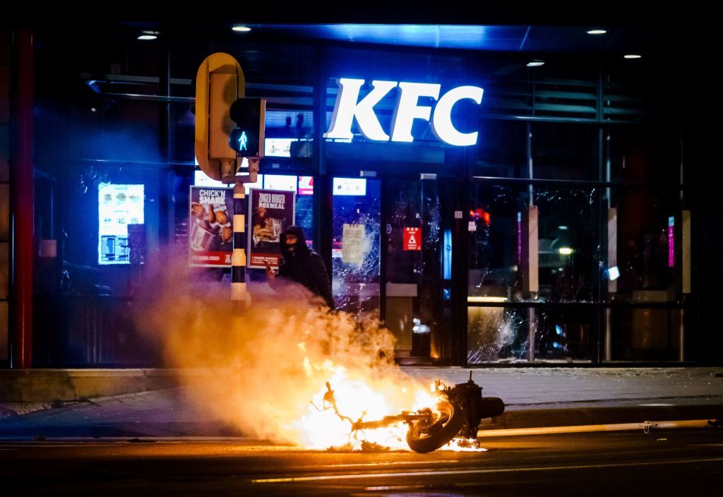 A vehicle set on fire in Rotterdam.